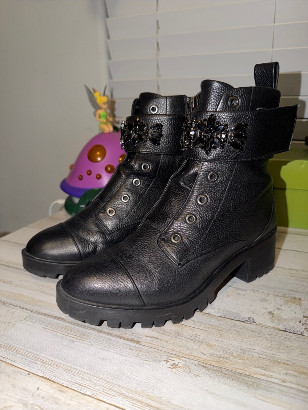 Karl Lagerfeld Paris "Pippa" Jeweled Strap Combat Boot W7